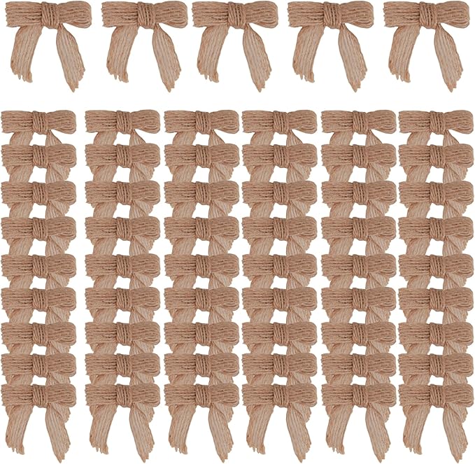 Meseey 100 Pcs 1.5 Inches Premade Craft Bows Self Adhesive Linen Burlap Ribbon Bows for Treat Bags Gift Wrapping Basket Wedding Baby Shower Brithday Party (Linen)