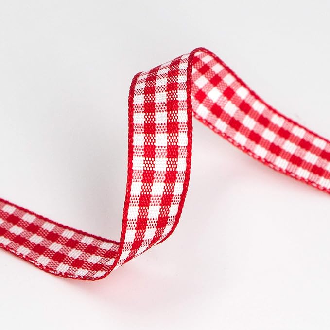 Ribbli Red and White Gingham Ribbon,Polyester Woven Edge,3/8 Inch x 10 Yard,Plaid Ribbon Use for Gift Wrapping,Party Decoration(Red 1)