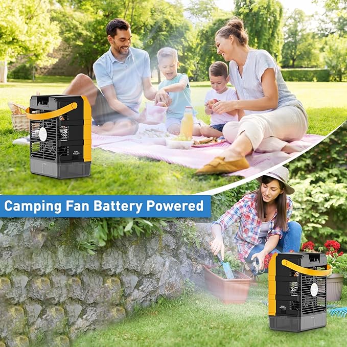 Uniqwamo Portable Fan With Mist Compatible for Dewalt 20v Battery/USB (No Battery & Charger), Camping Fans with 1600ml Water Tank, Timer, LED & Ice Cube Tray, Misting Fan For Outside Room Desk