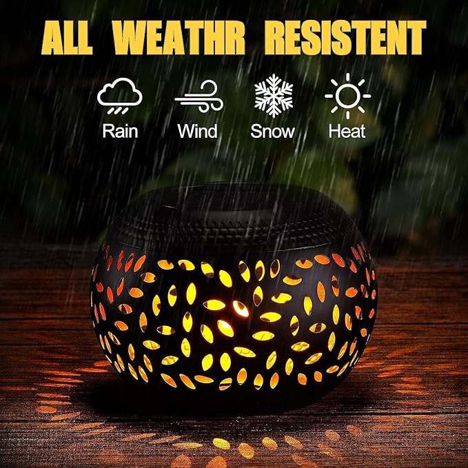 Solar Table Lanterns Outdoor Waterproof LED Lamp Black- 2 Pack, Solar Powered Decorative Lantern for Indoor Desk Bedroom Patio Garden Pathway Yard