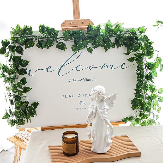 CEWOR 48 Pack 7 Feet Artificial Ivy Garlands, Fake Vines Greenery Hanging Plants Green Leaves Backdrop for Room Bedroom Wall Decor, Jungle Themed Party Wedding Decorations