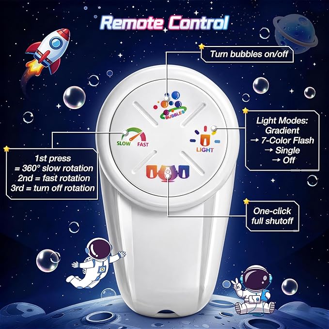 cossy Rechargeable Bubble Machine, 360° Automatic Rotation Bubble Machine for Kids, Bubble Maker with Remote Control, RGB Lights & 20000+ Bubbles Per Minute, Outdoor Toys Games for Kids/Adults (White)