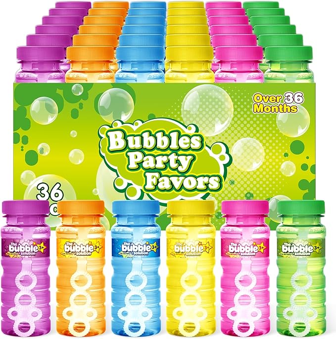 OCHIDO 36 Pcs Bubble Bottles with Wand, Bubbles Party Favors for Summer Outdoor & Indoor Activity, Bubble Wands Bulk for Birthday Party Supplies, Summer Toys Gift, 4oz Bubbles Solution in 6 Colors