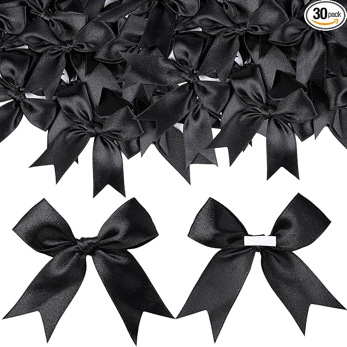 YGDZ Black Bows, Self Adhesive Ribbon Satin Bow for Crafts, Party, Small Black Bows Decor for Balloon, Gift Wrapping, with Double-Sided Tape