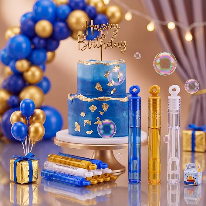 Lunmon 120 Pcs Graduation Mini Bubble Wands Bulk Grad Party Favors Class of 2026 Gold Blue White Bubble Toys Gifts for Kids Preschool Kindergarten Grad Birthday Party Supplies for High School Students