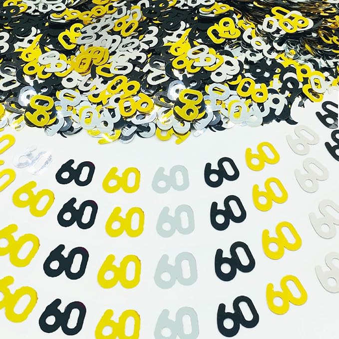 Confetti 60 Confetti 60th Scatter Table Decoration for Anniversary Birthday Retirement Party Supplies.(60 Golden Black Silver)