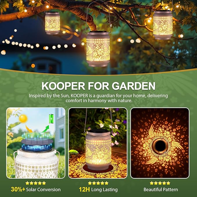 KOOPER 2 Pack Solar Lanterns Outdoor Waterproof Mothers Day Gifts for Women Mom Grandma, Metal Sunflower Hanging Solar Lantern Outdoor, 2 Modes Outdoor Decoration for Yard, Patio, Garden, Porch