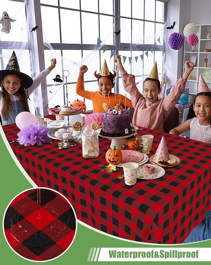 Smiry 20 Packs Gingham Disposable Table Cloth, 54 x 108 Inch Waterproof Plastic Tablecloth, Rectangle Black and Red Checkered Table Covers for Picnic, Birthday, Party
