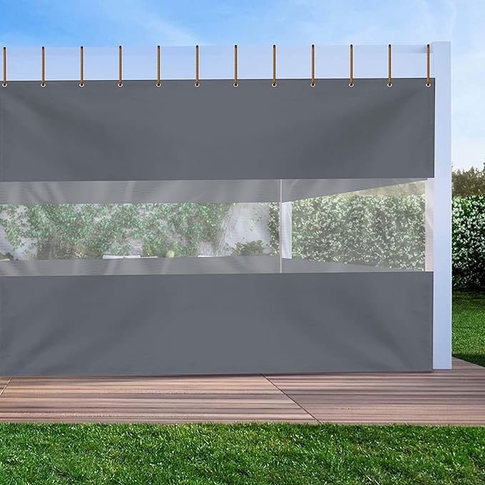Covers & all Outdoor Clear Panel Curtain, 12 oz Vinyl Outdor Curtains for Patio, Waterproof & Weather Resistant Tarp with Brass Grommets for Pergola, Porch, Gazebos, Balcony (10' H x 7' W, Gray)