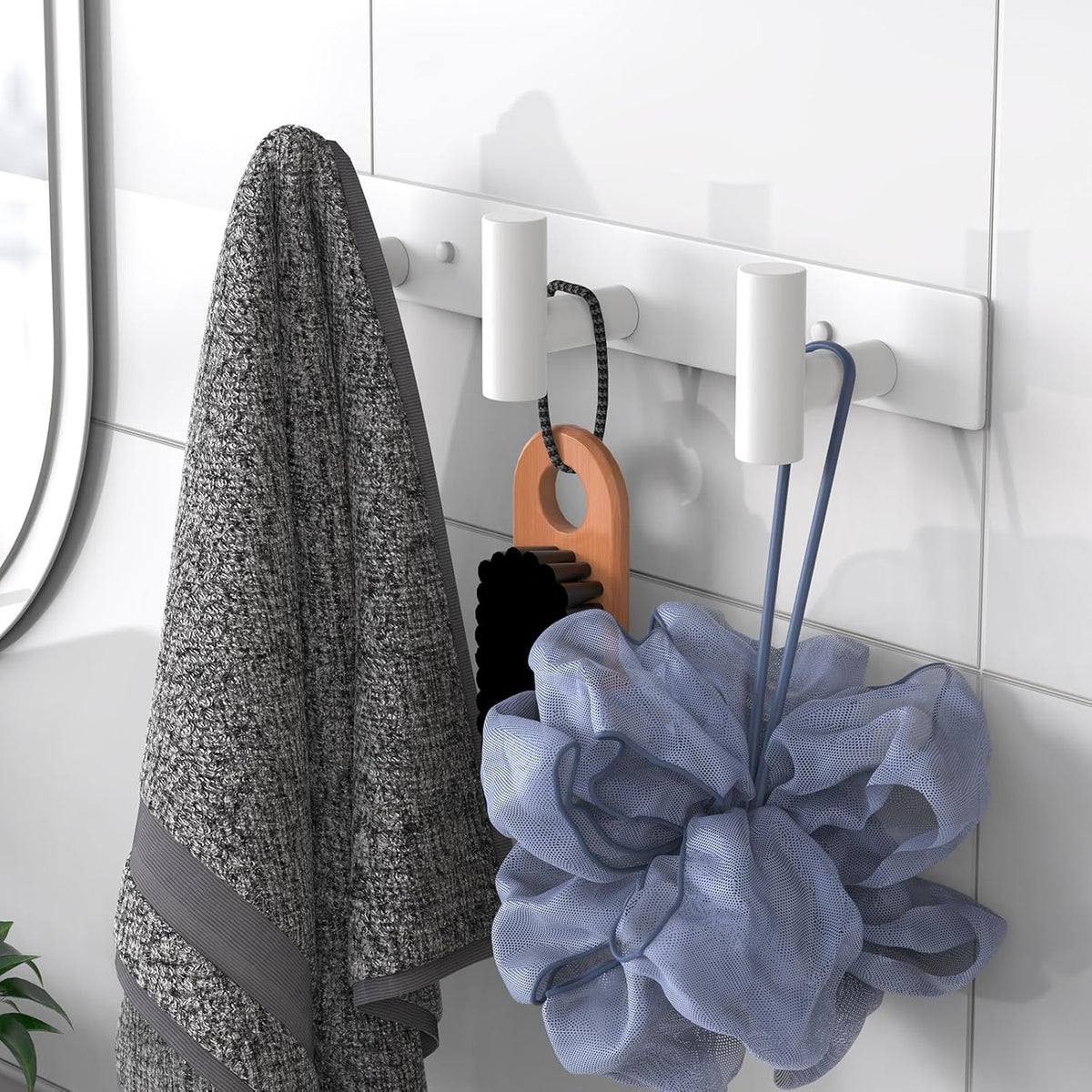 VAEHOLD Hat and Coat Wall Mount Rack - Hooks for Robes, Bags, Keys, and Towels - Bathroom Towel Hanger Organizer (White, “T“ Shape 3 Hooks 1 Pack)