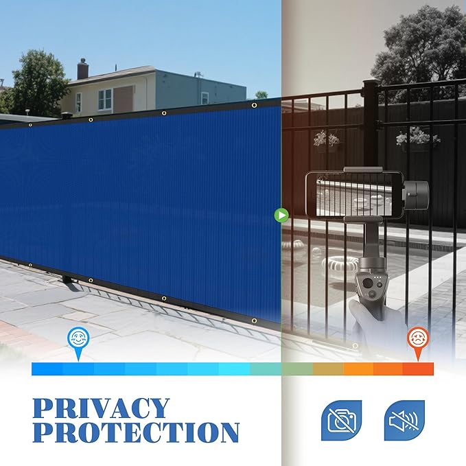 ECOOPTS 4'x185' Privacy Fence Screen Windscreen with Copper Grommets, Fit for Commercial Fence and Residential Garden Outdoor 90% UV Blockage, Cable Zip Ties Included (Blue)