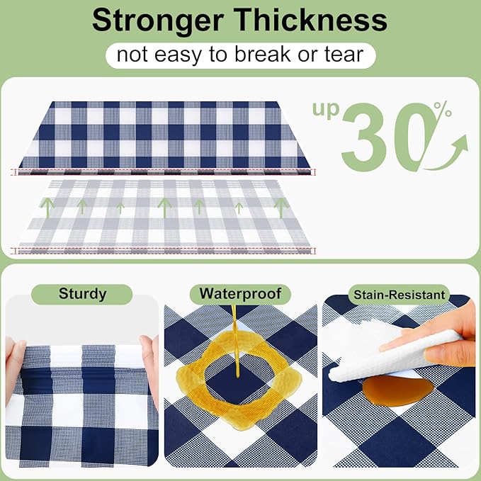 Smiry 10 Pack Navy Gingham Disposable Tablecloths - 54" x 108" Heavy Duty Plastic Table Cloth, Waterproof Buffalo Plaid Table Covers for Picnic, Banquets, Outdoor Parties