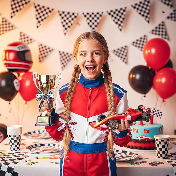 6 Pieces Racing Ribbon 3/8 Inch x 30 Yards Grosgrain Ribbons Checkered Flag Race Car Patterns Ribbon Motorsport Gift Wrapping Ribbons for Sports Awards Party Decoration Racing Events