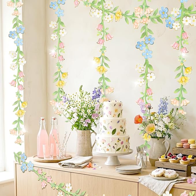 Cheerland Wildflower Garland Floral with Gold Foil Garden Party Decorations Flower Banner Birthday Baby in Bloom Decor Sprng Fairy Tea Party Supplies Woodland Bridal Shower Flower Decor 6 Pcs