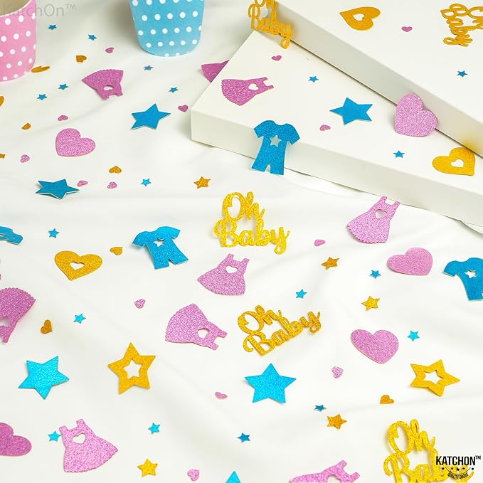 KatchOn, Pink, Blue and Gold Gender Reveal Confetti - Pack of 240 | Boy Or Girl Table Confetti | Gender Reveal Decorations | Oh Baby Decorations for Boy Or Girl | Gender Reveal Table Confetti