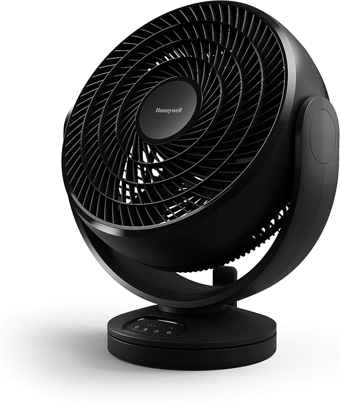 Honeywell Turbo Force Small Fan. Powerful floor fan for Home, Bedroom, or Office with Remote Electronic LED Controls, 3 Speeds and 90 Degree Pivot. Black, HF715