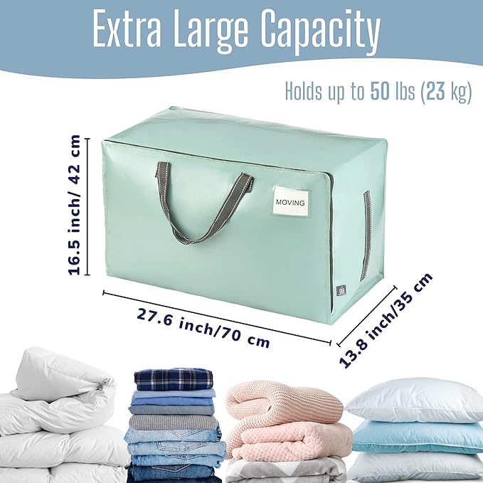 VENO 8 Pack Extra Large Heavy Duty Moving Bags with Wide Opening & Reinforced Handles, Reusable Storage Tote Bags with Strong Zippers for Clothes, College Dorm Essentials & Moving Supplies