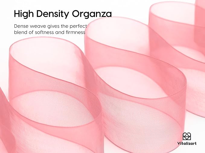 Vitalizart Organza Ribbon 1.5" x 30 Yd Pink Rose Gold & Cream White Sheer Ribbons for Gift Wrapping Crafts Christmas Wreaths Bows Party Decor Wedding Bouquet