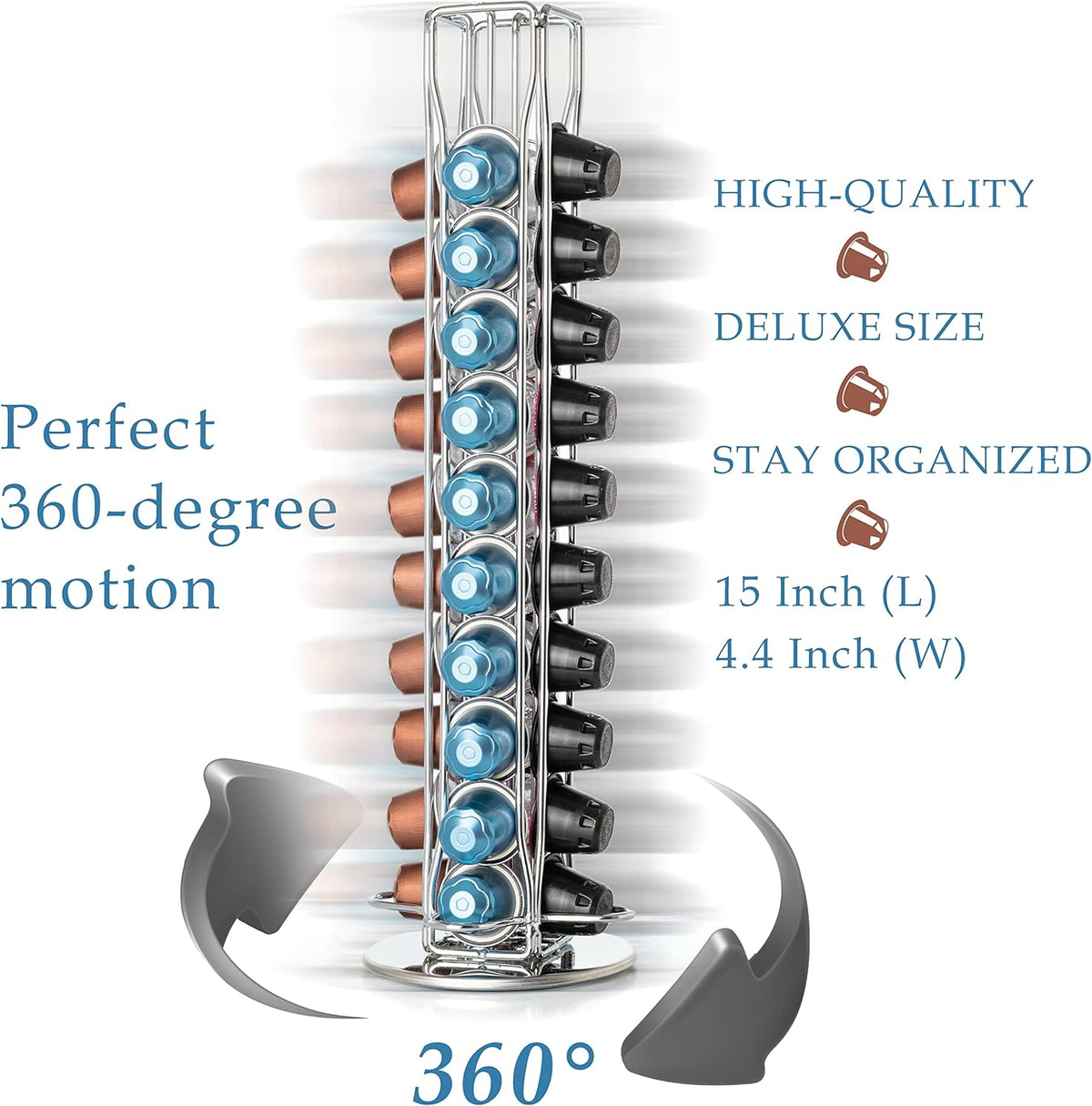 Mixpresso Capsule Spinning Carousel Holder I 360 Degree Rotatable Coffee Capsules Holder Rack I Solid Base, Holds 40 Coffee Pods Easy Access