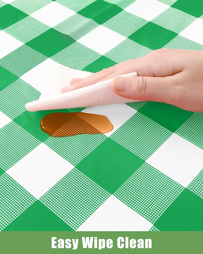 Smiry 20 Packs Gingham Disposable Table Cloth, 54 x 108 Inch Waterproof Plastic Tablecloth, Rectangle Green and White Checkered Table Covers for Picnic, Birthday, Party