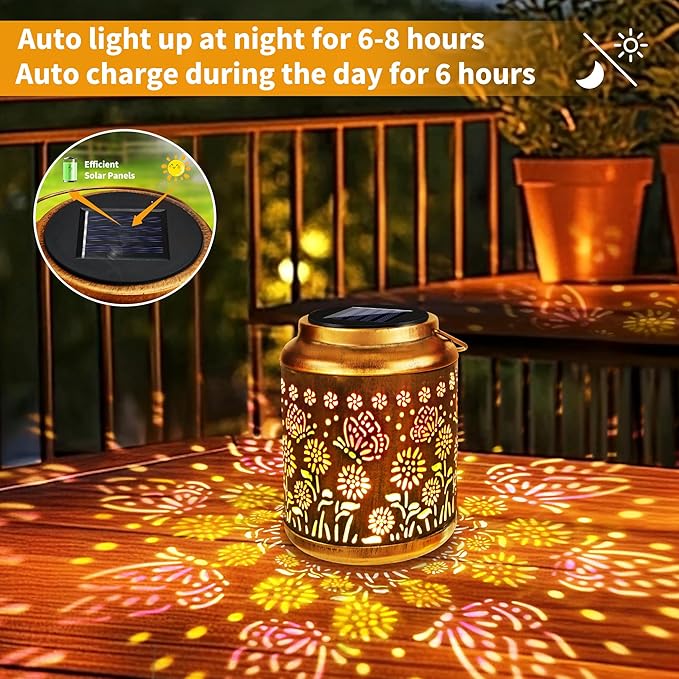 Brizled Butterfly Solar Lantern Lights with Colorful Projection, Christmas Birthday Gifts for Women Mom Grandma, Multicolor Hanging Lights Outdoor Waterproof, Solar Lantern Lights for Garden Patio