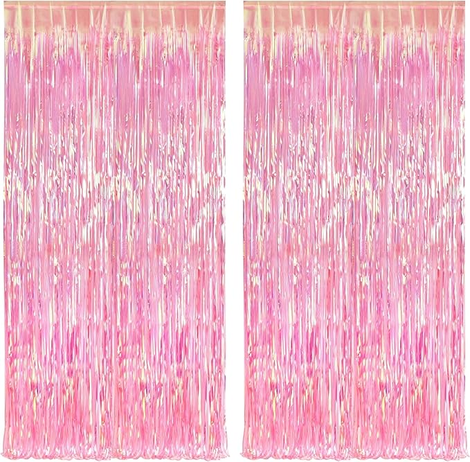 KatchOn, XtraLarge Iridescent Pink Streamers for Party Decorations - 3.2x8 Feet Pack of 2, Pink Backdrop for Mothers Day Decorations, Bachelorette Party Bridal Shower Gender Reveal Pink Birthday Decor
