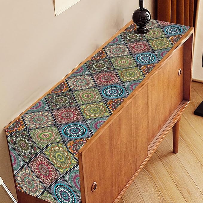 Bohemian Mandala Table Runner, Vintage Colorful Boho Geometric Floral Flower Antique Paisley Rustic Coffee Table Center Decor for Family Kitchen and Living Room Outdoor Table Decorations, 13"x72"
