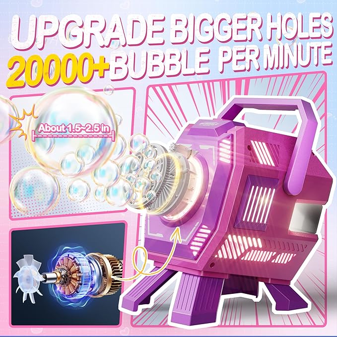 Bubble Machine with Lights, Big Bubbles Bubble Maker Toys for Kids & Toddler, 320ml Large Tank, Battery Operated Bubble Blower for Birthday Parties, Weddings, Indoor & Outdoor Play
