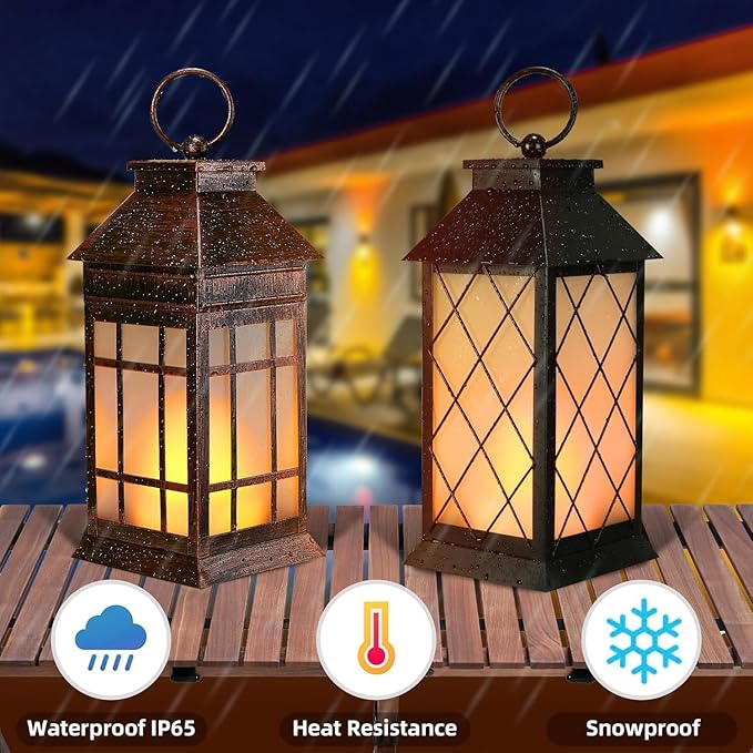 18" Glass Solar Lanterns Outdoor Waterproof, Large Solar Flickering Flame Lantern, Outdoor Lantern Decorative Metal Garden Light for Patio Garden Backyard Outside Tabletop Decor Birthday Gift Grandma