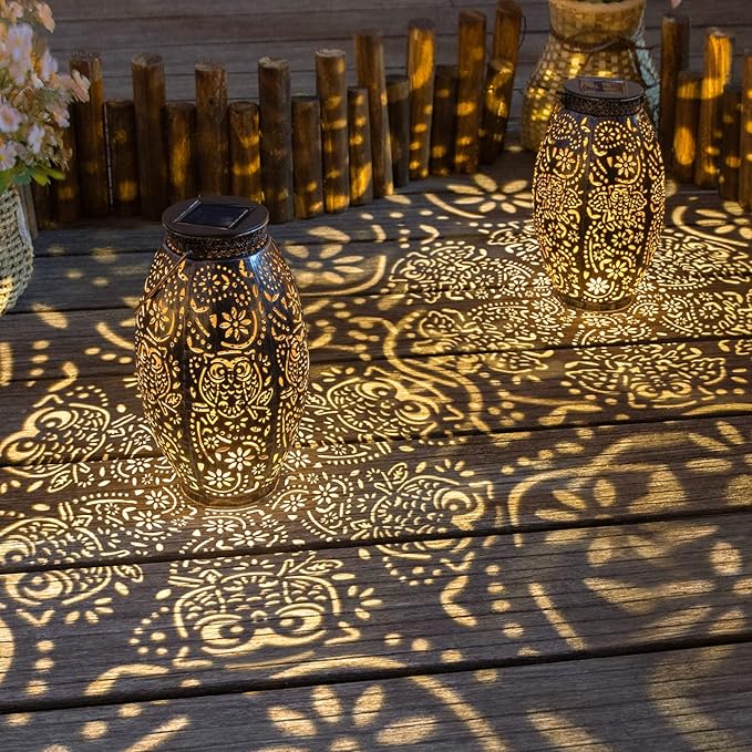 2Pack Owl Solar Outdoor Lanterns Waterproof, Large Decorative Garden Solar Lights for Table, Patio, Yard, Lawn Ornaments, Birthday Mothers' Day Gifts for Mom Dad ( Antique Bronze)