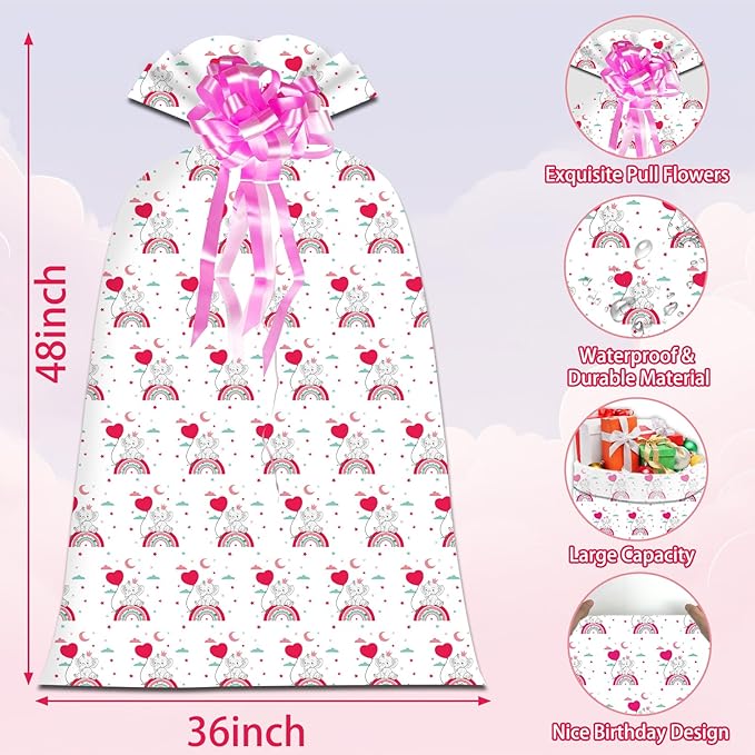 OILCUP 2 Pcs Large Gift Bags Jumbo Gift Bags for Giant Gift, 48"x 36" Oversized Plastic Storage Bags Cute Bags with 2 Pcs Pull Bows for Huge Birthday Presents Baby Shower Child's Gender Reveal Party