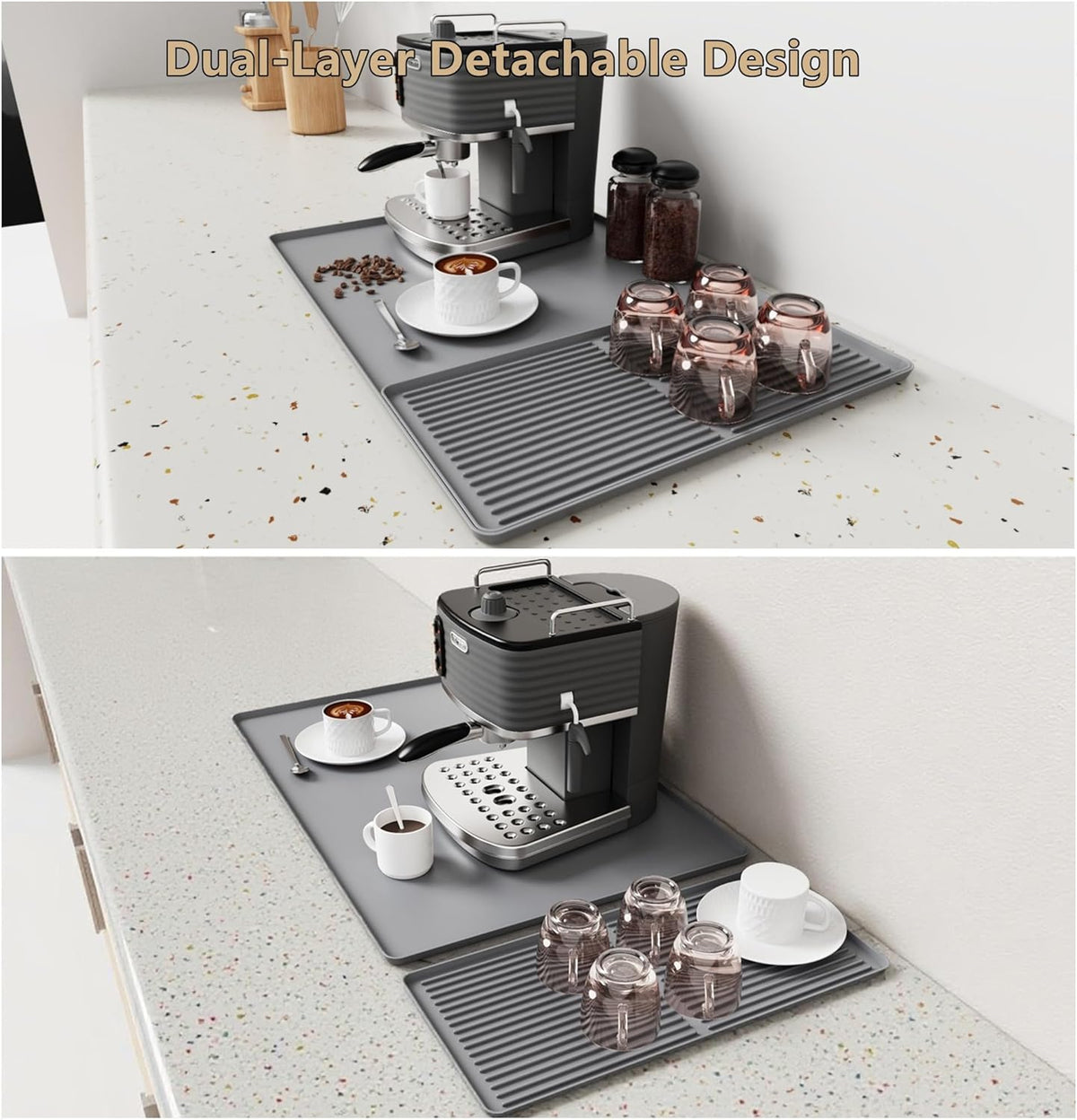 Coffee Bar Mat, Coffee Maker Mat, 24"x16" Silicone Coffee Mat, Spill-Proof, Heat-Resistant, Non-Slip, Fits Under Coffee Maker & Dish Rack (Gray