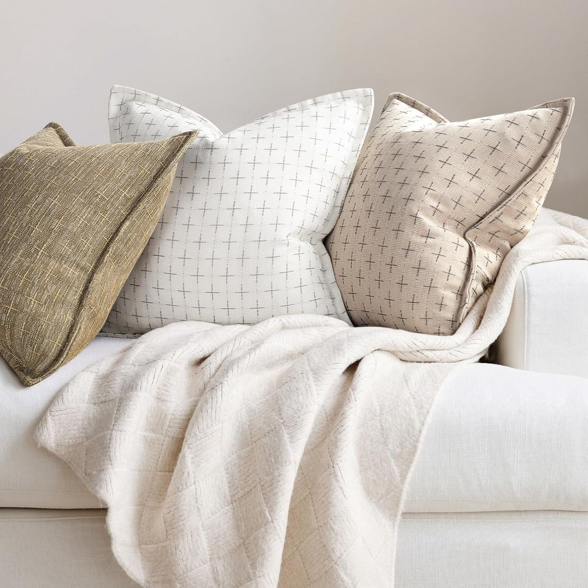 ZWJD Pillow Covers 24x24 Set of 2 Soft Polyester Textured Pillow Covers with Stylish Flange Edge Cozy Farmhouse Throw Pillows for Couch Bed Sofa Living Room