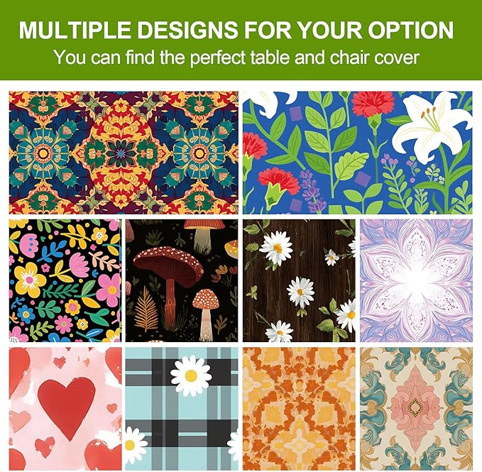 Ornate Geometric Picnic Table Cover with Bench Covers Set of 3-Multicolor Symmetrical Design,Elastic Fitted Tablecloth for 6 Ft Tables, Washable Polyester Cover for Camping, Indoor & Outdoor