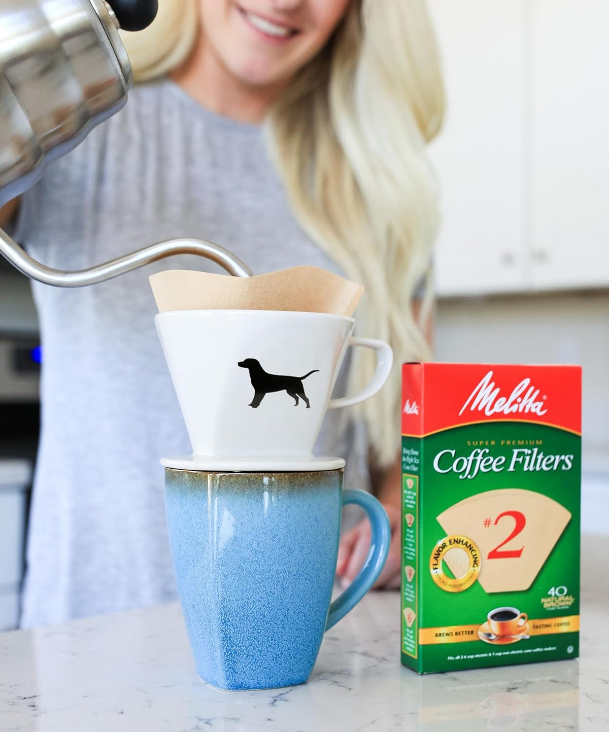 Simply Charmed Black or Golden Lab Coffee Pour Over Single Cup Ceramic Brewer with Melitta Filters 8 to 16 oz Depending on How Much Water/Grounds You