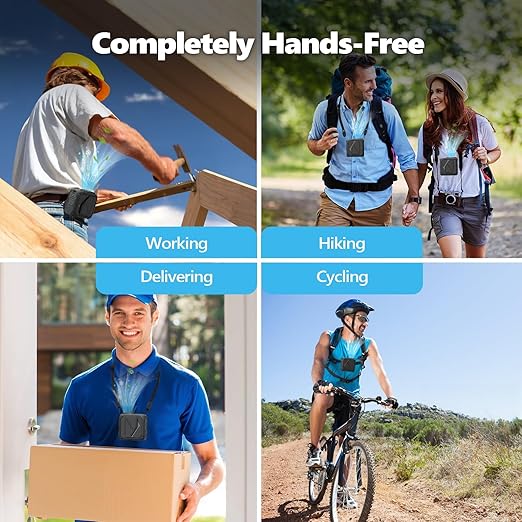Portable Waist Fan Rechargeable 10000mAh, 5 Speeds 13000RPM Strong Airflow Personal Waist/Neck/Clip Fan, Works Up to 20H, USB Charging Small Mini Cooling Handheld Fans for Camping, Outdoor, Jobsite