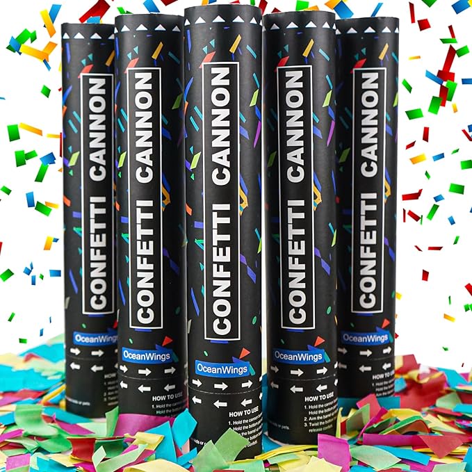 Biodegradable Confetti Cannon Party Poppers - 5 Pack Party Poppers Confetti Shooters for Birthday Graduation Wedding New Years Eve Celebration Office Prank, Large Confetti Cannon