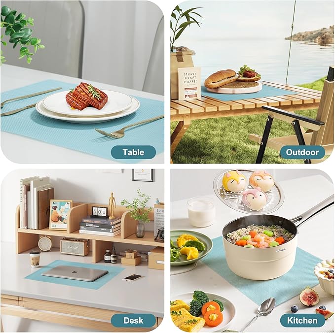 Placemats Set of 6，Non-Slip PVC Weave Table Mats Easy to Clean，Heat Resistant Place Mats for Kitchen Dining Table Decoration Indoor Outdoor，Blue