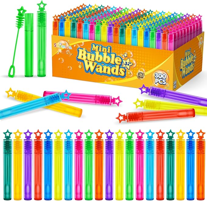 Bubble Wand, 300 Pieces Mini Bubble Wands Bulk in 10 Colors, Bubbles Party Favors Bulk for Kids, Summer Toys for Girls & Boys, Carnival Prizes, Themed Birthday, Wedding, Indoor Outdoor Activity