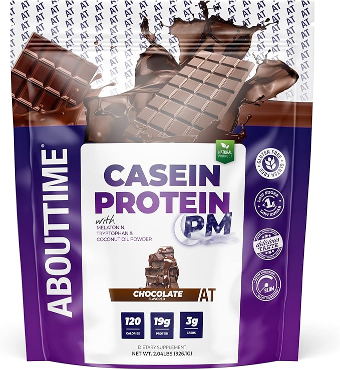 About Time Casein Protein Chocolate, 19g Protein, Nighttime Recovery Formula, No Artificial Sweeteners, No Growth Hormones