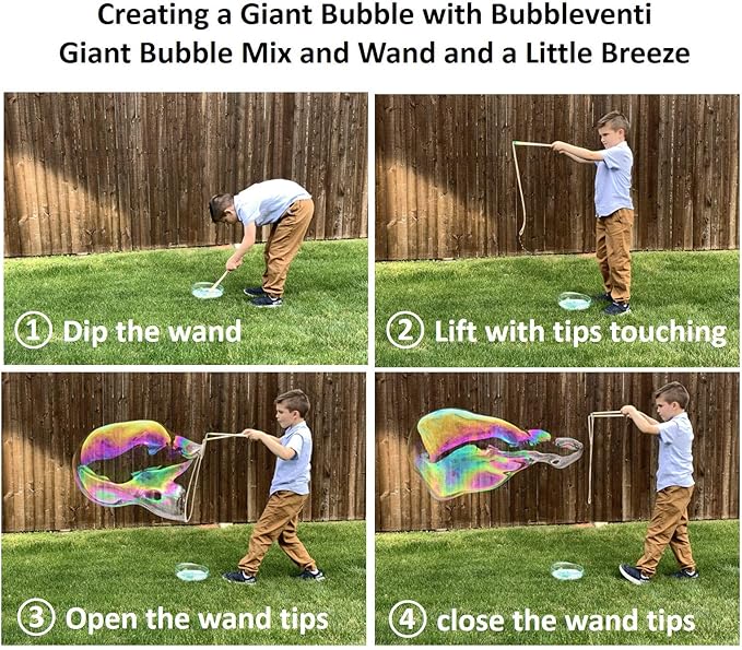 Bubbleventi Giant Bubble Kit | Made in USA | Includes 2 Wooden Wands, a Tips and Tricks Booklet, and 1 Bubble Mix - Makes 4 Gallons of Big Bubble Solution |Use at Birthdays and Family Fun