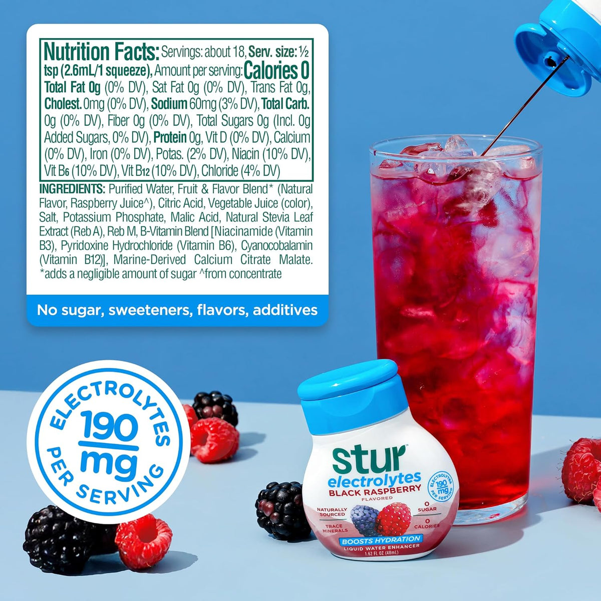 Stur Electrolyte Water Enhancer, Sweetened with Stevia, High in Vitamin C & Antioxidants, Sugar Free, Zero Calories, Keto, Vegan, 5 Bottles