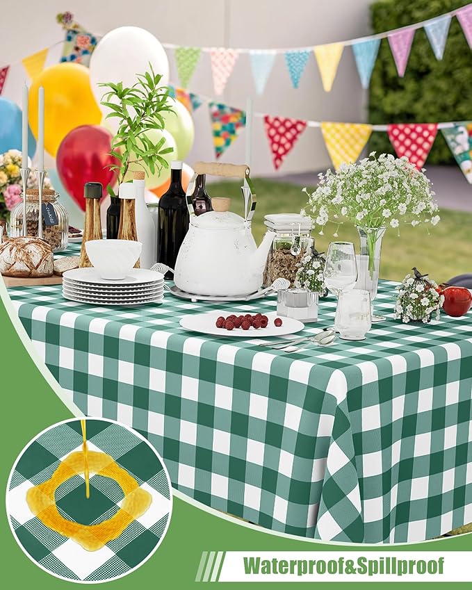 Smiry 20 Packs Gingham Disposable Table Cloth, 54 x 108 Inch Waterproof Plastic Tablecloth, Rectangle Hunter Green and White Checkered Table Covers for Picnic, Birthday, Party