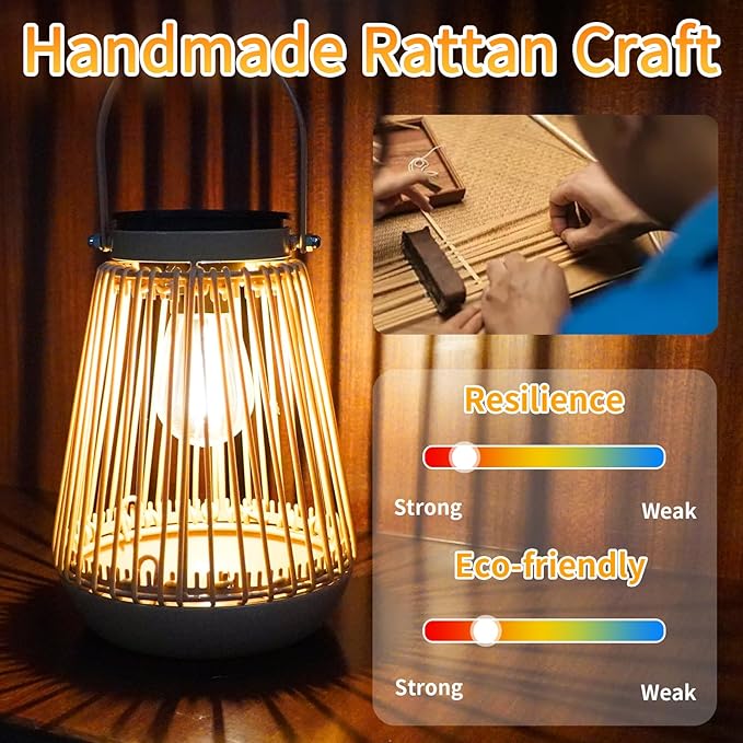 Solar Lanterns Outdoor Waterproof, KagoLing Outdoor Solar Lanterns Gifts for Women Mom Grandma, Woven Garden Decor, Rattan Lantern Decoration for Yard, Patio, Porch, Balcony, Backyard, 2 Pack