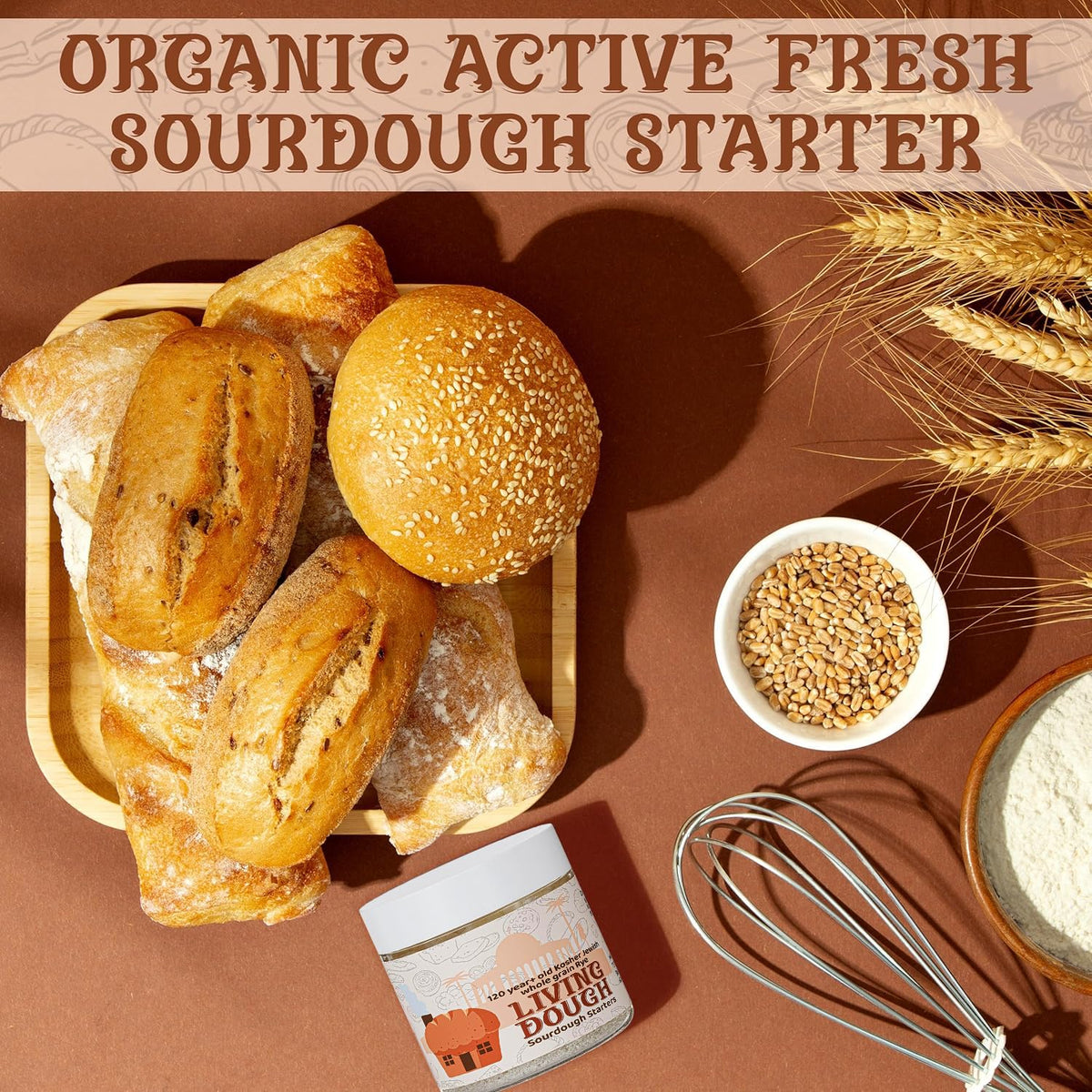 120+ Year Old Jewish Whole Grain Rye Sourdough Starter Culture for Baking | 3.5 Oz Active &amp; Live Organic Sourdough Starter for Artisan Bread, Pizza Dough, Waffles, Homemade Bread Recipes and More