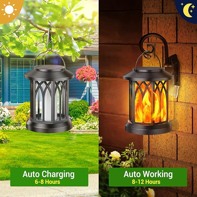 KOOPER 4 Pack Solar Lantern Outdoor Lights, Upgraded Flickering Flame Solar Lanterns Lights Outdoor Waterproof, Hanging Lantern Decorative, Solar Powered Lanterns for Yard Patio Path Tree Garden Decor