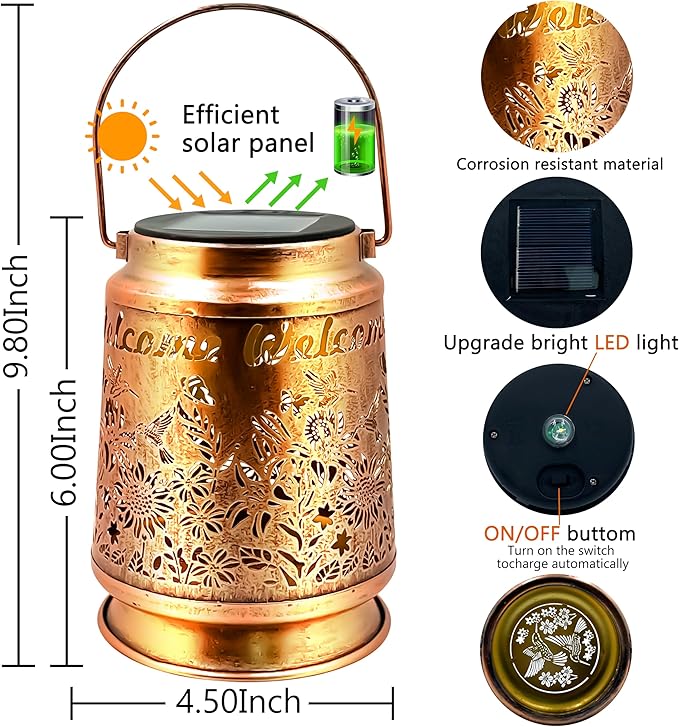 KY&BOSAM Solar Lanterns Outdoor Waterproof Unique Sunflower Garden Decor Birthday Gifts for Women Mom Grandma Hang Solar Lights Metal Solar Powered Decoration Outside for Yard Patio Backyard Pathway