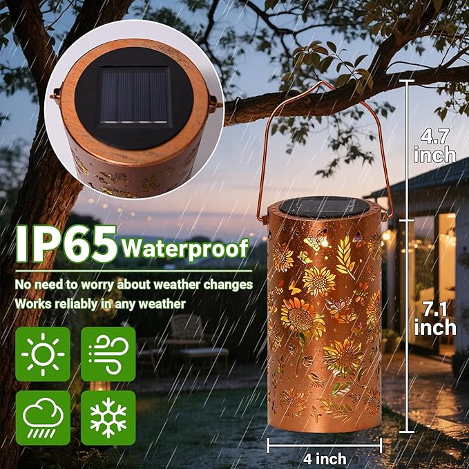 2 Pack Upgraded Colorful Sunflower Solar Lanterns Outdoor Waterproof, Decorative Metal Hanging Solar Lantern for Patio Porch Courtyard Tabletop Pathway Garden Decor, Ideal Gifts for Mom Wife Grandma