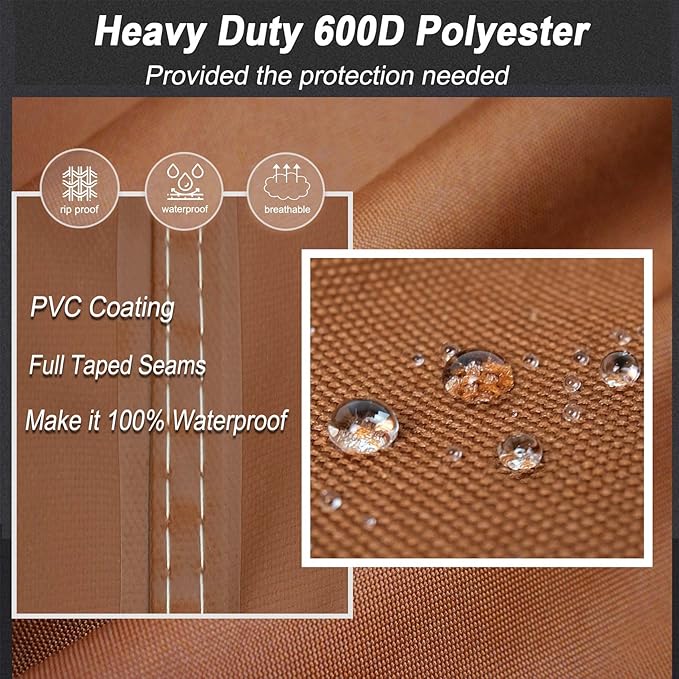 NettyPro Patio Table Cover Rectangular 105 x 75 Inch, 600D Heavy Duty Waterproof Outdoor Furniture Covers for Dining Table and Chair Rectangular, Brown