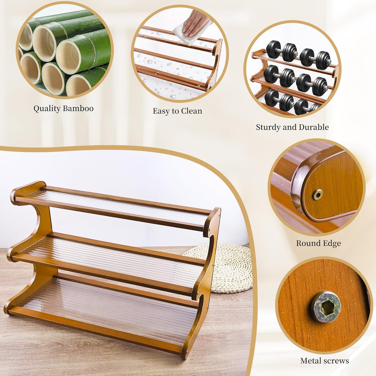 Coffee Station Organizer 3 Tier Coffee Mug Shelf Bamboo Cup Holder Acrylic Home Storage Mugs Hooks for Kitchen Countertops, Tea Bar Accessories